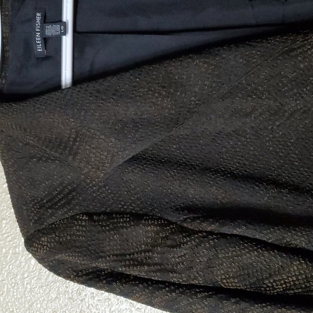 Eileen Fisher Size Large Silk Blend Jacquard Wave Blazer Jacket Black Brown - Picture 3 of 13